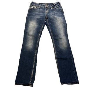 Silver‎ Jeans Women’s Size 28x30 Blue Suki Super Stretch Mid Straight Distressed